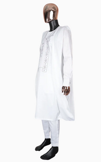 Boubou 3 Pièces Homme en Bazin Blanc