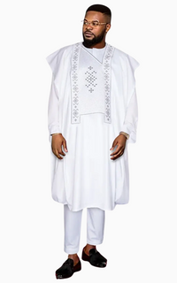 Boubou 3 Pièces Homme en Bazin Blanc