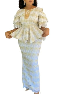 Ensemble Africain Femme Blanc Et Dorée