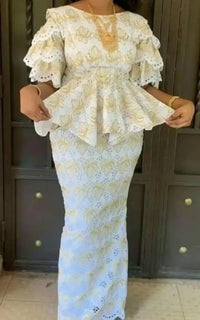 Ensemble Africain Femme Blanc Et Dorée