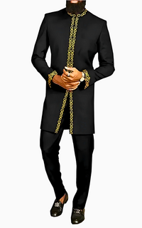 Ensemble Africain Homme Noir Imprimé Doré