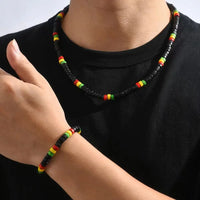 Ensemble Collier Vert Jaune Rouge