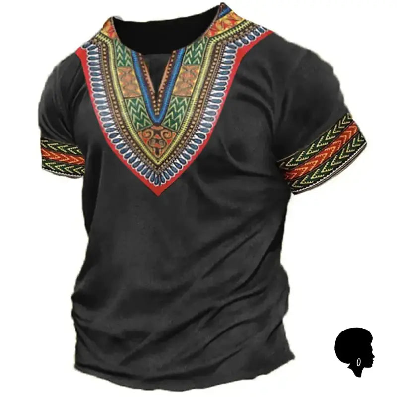 T-shirt peint à la main noir design africain pièce de monnaie