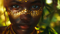 Un couple africain vêtu de tenues traditionnelles assis entouré de proches lors d’une cérémonie de dot africaine.