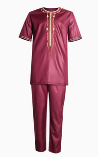 Boubou 2 Pièces Homme Rouge Manches Courtes