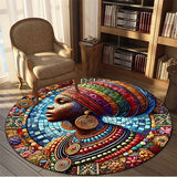 Tapis Femme Africaine Rond en Mosaïque