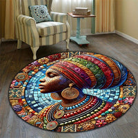 Tapis Femme Africaine Rond en Mosaïque