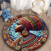 Tapis Femme Africaine Rond en Mosaïque