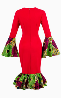 Robe Africaine Manches Évasées Rouge