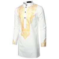 Chemise Africaine Longue Blanche Et Dorée