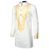 Chemise Africaine Longue Blanche Et Dorée