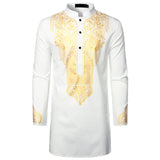 Chemise Africaine Longue Blanche Et Dorée