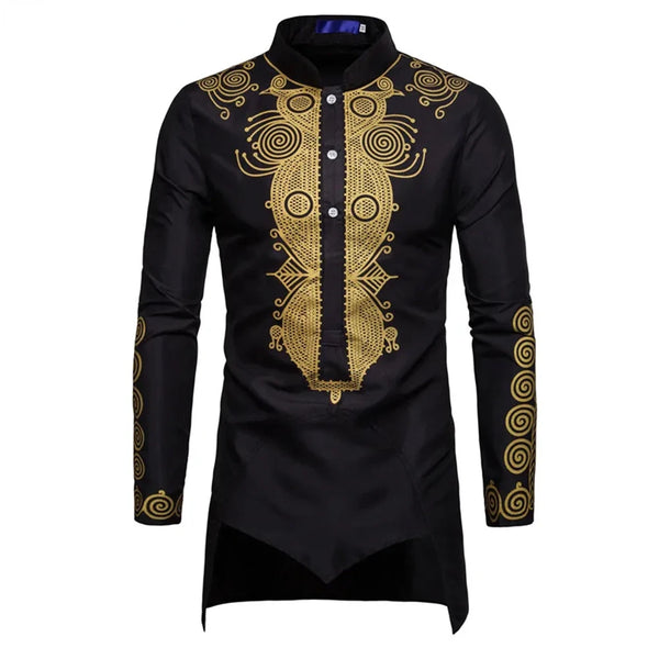 Chemise Africaine Longue Noire Et Dorée