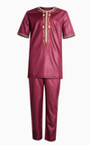Boubou 2 Pièces Homme Rouge Manches Courtes