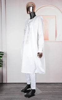 Boubou 3 Pièces Homme en Bazin Blanc