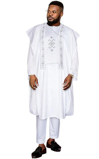 Boubou 3 Pièces Homme en Bazin Blanc