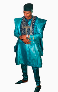 Boubou 3 Pieces Homme en Bazin Turquoise