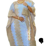 Boubou Africain Dentelle Blanc Et Dorée