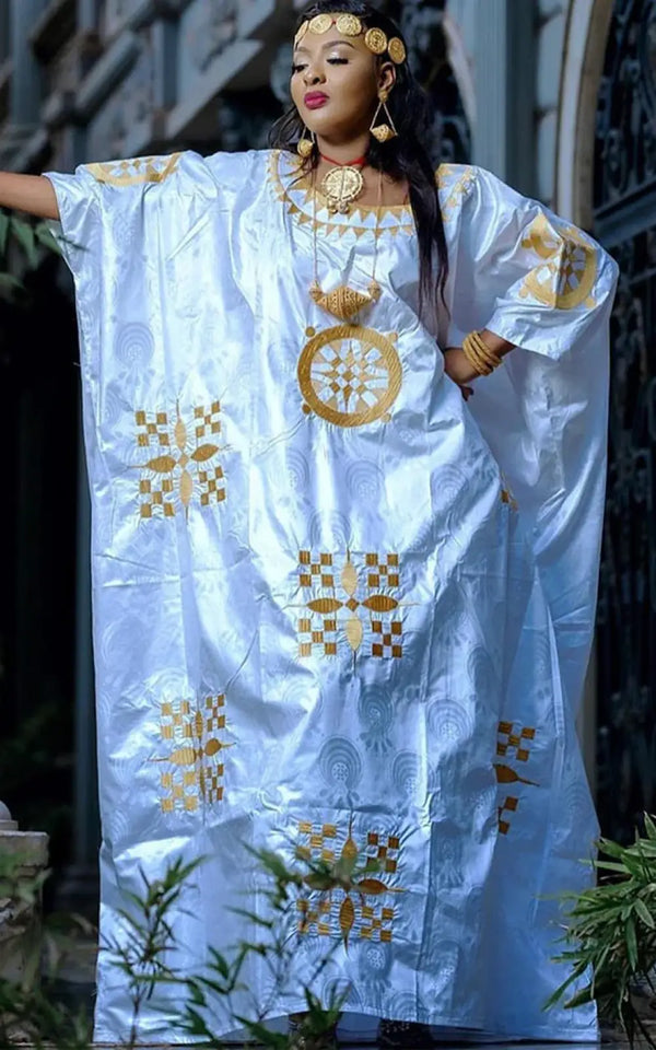 Boubou Africain Femme Blanc Et Dorée