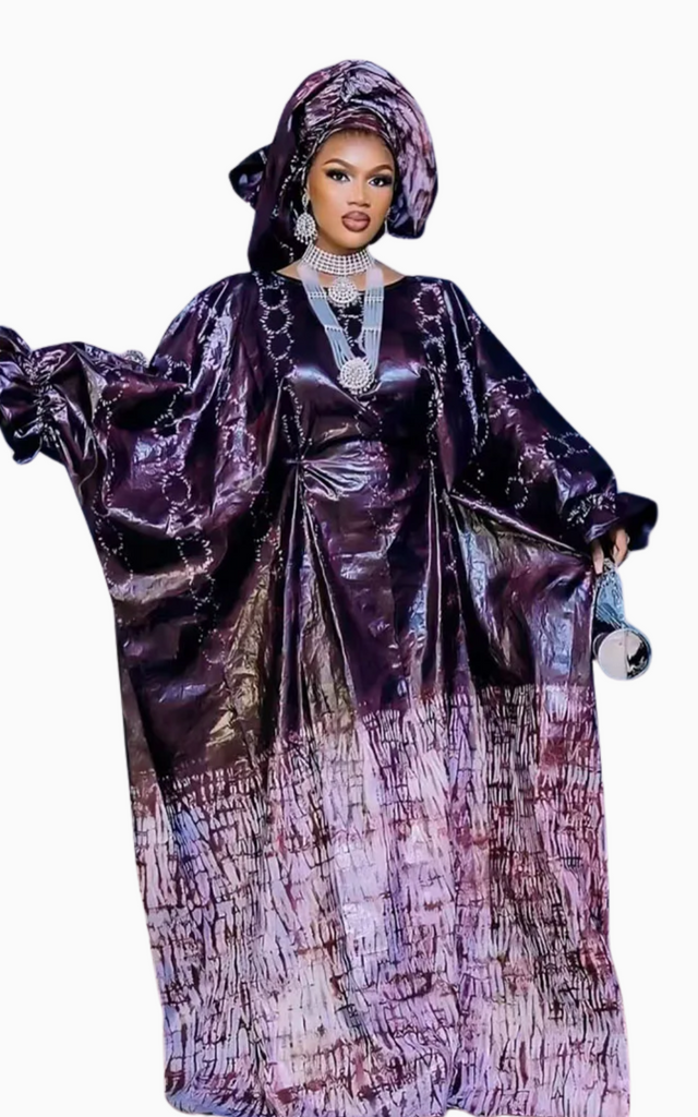 Boubou femme bleu brodé coton – Robe africaine cérémonie chic et ample