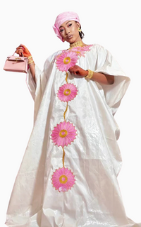 Boubou Africain Femme Rose Et Blanc