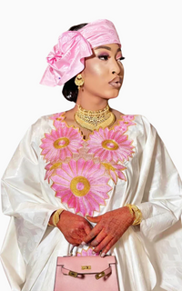 Boubou Africain Femme Rose Et Blanc