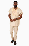 Boubou Africain Homme à Manches Courtes Beige