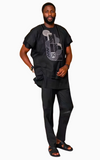 Boubou Africain Homme Manches Courtes Noir