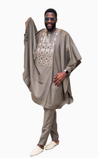 Boubou Bazin Sénégalais Gris Homme