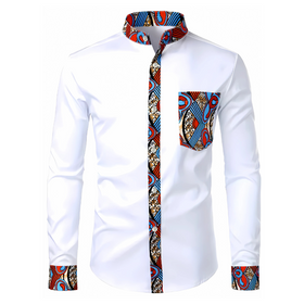 Tenue africaine homme chemise noire col rond avec poche (Taille XL)