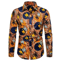 Chemise Africaine Manches Longues Bleu Orange