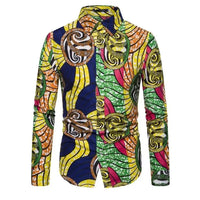 Chemise Africaine Manches Longues Jaune Verte