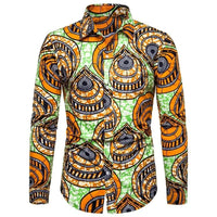 Chemise Africaine Manches Longues Orange Verte