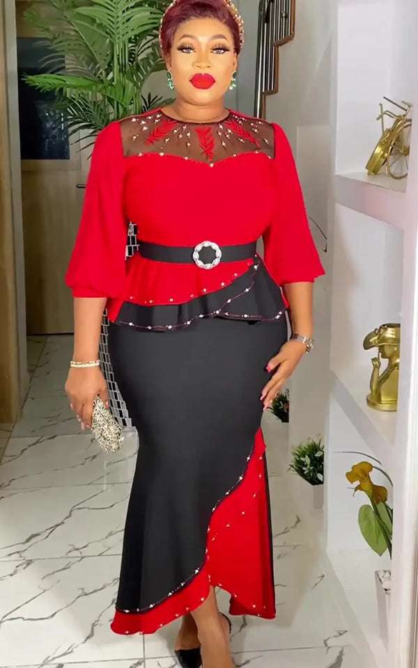 Ensemble Africain Femme Rouge Et Noir