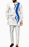 Ensemble Africain Homme Blanc et Bleu Pailleté