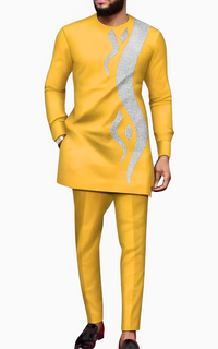 Ensemble Africain Homme Jaune Pailleté