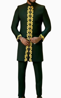 Ensemble Africain Homme Mariage Noir et Doré