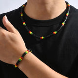 Ensemble Collier Vert Jaune Rouge