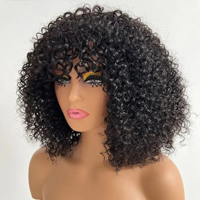 Perruque Courte Afro Bouclée - Cheveux Humains Noir - Neuf Sans étiquettes