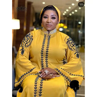 Robe Africain Jaune Col Brodé