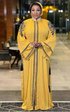 Robe Africain Jaune Col Brodé