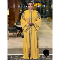 Robe Africain Jaune Col Brodé