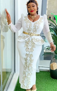 Robe Africaine Blanc Dorée