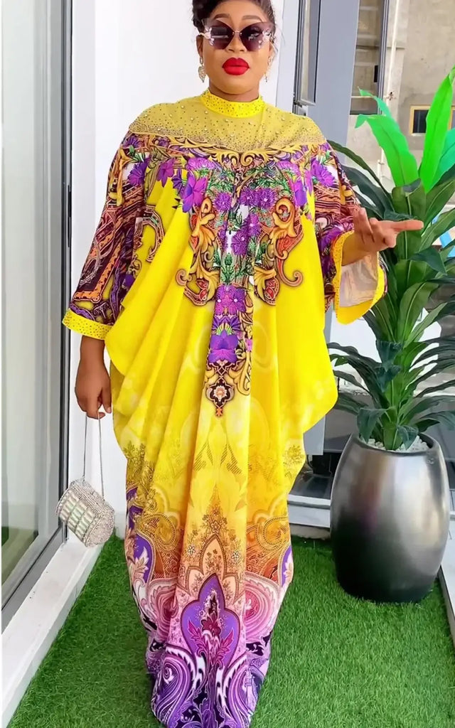Robe Africaine Femme Jaune Et Violette – Afro Élégance