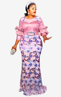 Robe Africaine Moulante à Paillettes Rose