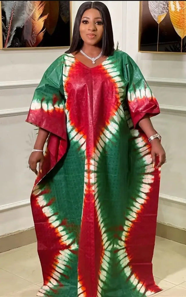 Robe Boubou Africain Rouge Et Vert – Afro Élégance