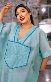 Robe de Soirée Africaine Bleu Col V