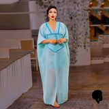 Robe de Soirée Africaine Bleu Col V